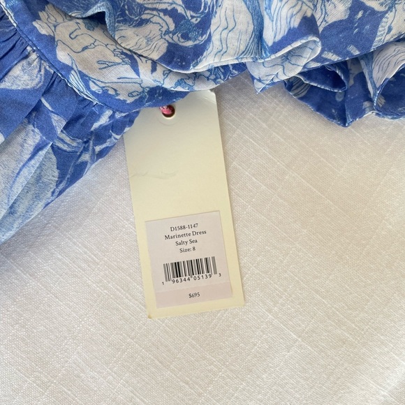 *Worn once* LoveShackFancy Marinette Dress in Salty Sea Blue & White, Size 8 - Picture 6 of 8